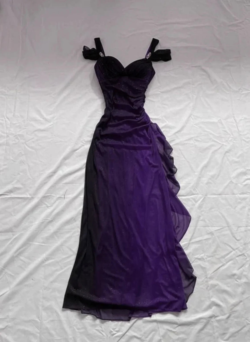 Purple A-line Chiffon Long Party Dress Prom Dress, Purple Chiffon Even