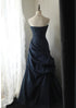 Navy Blue Sweetheart Style Taffeta Long Prom Dress, Navy Blue Party Dress