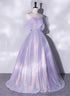 Lavender A-line Tulle and Sequins Prom Dress, Off Shoulder Tulle Evening Dress
