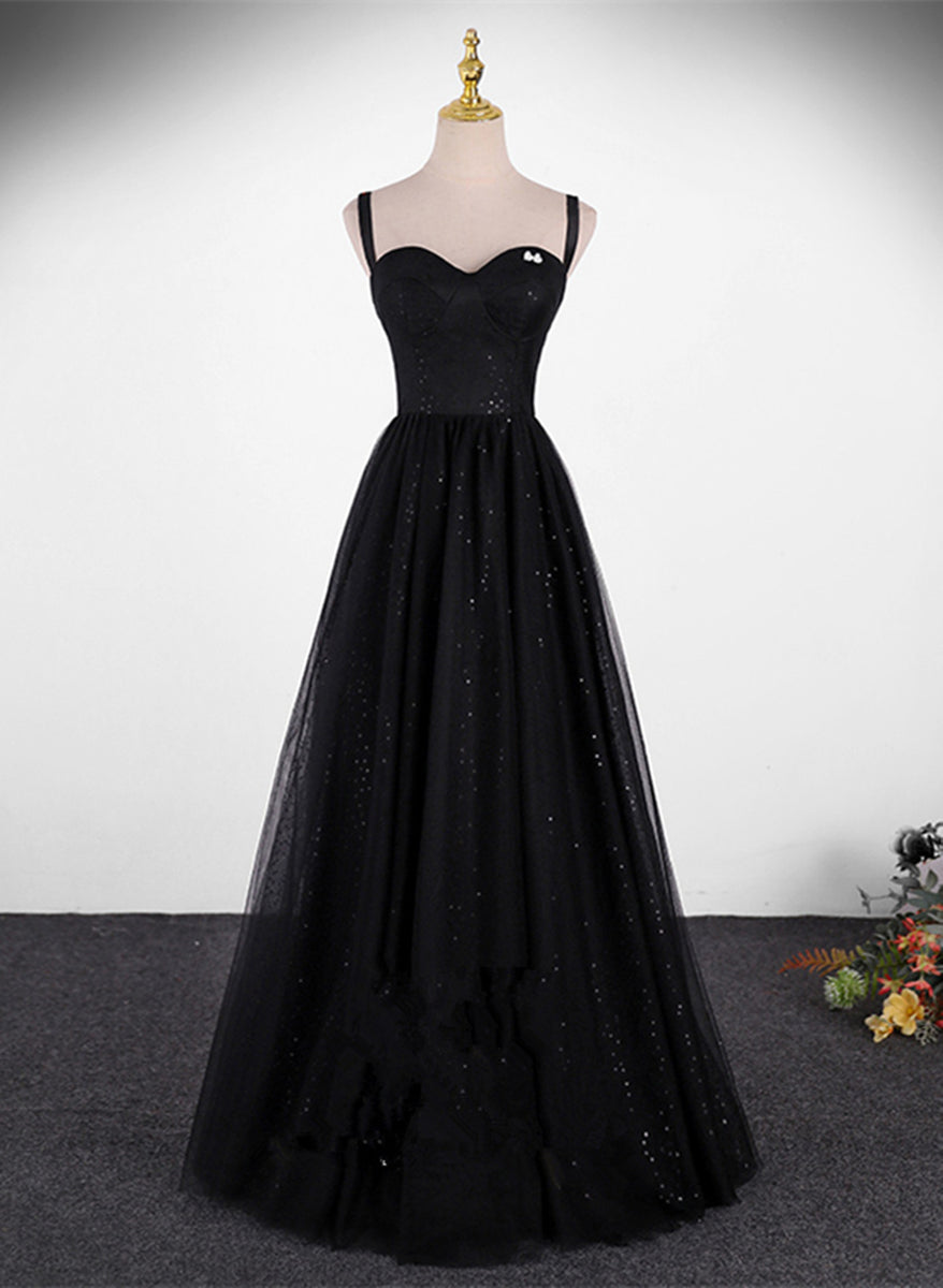 Simple A line Straps Black Sleeveless Prom Dress Formal Evening Dresses main image 0