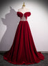 Wine Red Off Shoulder Beaded Long Velvet Party Dress, Wine Red Prom Dress