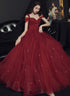 Wine Red Tulle Straps Sweetheart Long Party Dress, Wine Red A-line Prom Dress