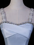 Light Blue Beaded Straps Tea Length Party Dress, Light Blue Wedding Party Dress Formal Dress