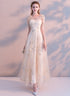 Light Champagne A-line Tulle Long Evening Dress, Light Champagne Prom Dress