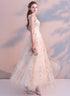 Light Champagne A-line Tulle Long Evening Dress, Light Champagne Prom Dress