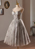 Grey Sweetheart Tulle Beaded Straps Homecoming Dress, Grey Tulle Prom Dress