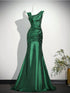 Green Satin Mermaid Simple Evening Gown Formal Dress, Green Satin Long Prom Dress