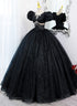 Glam Black Tulle Beaded Short Sleeves Prom Dress, Black Tulle Formal Dress Sweet 16 Dress