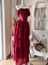 Wine Red Chiffon Layers Strapless Floor Length Party Dress, Wine Red Long Prom Dress