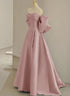 Pink Off Shoulder Satin Long Simple Party Dress, Pink Satin Prom Dress