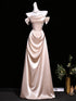 Champagne Strapless Satin Off Shoulder Prom Dress, A-line Satin Evening Dress