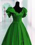 Green Satin Off Shoulder Long Party Dress, A-line Green Prom Dress Evening Dress
