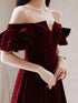 Wine Red Velvet Tea Length Party Dress Graduation Dress, Wine Red Prom Dress