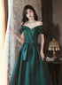 Green Satin Off Shoulder Long Party Dress, Green A-line Chic Prom Dress