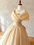 Champagne Off Shoulder Organza Ball Gown Prom Dress, A-line Long Formal Dress with Flowers