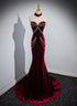 Beauiful Wine Red Off Shoulder Mermaid Long Prom Dress, Wine Red Party Dress