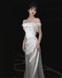 White Satin Mermaid Sweetheart Party Dress Prom Dress, White Satin Evening Dress