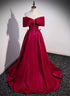 Wine Red Satin Sweetheart Long Evening Dress, Wine Red Satin Prom Dress