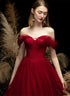 Off Shoulder Tulle Long Party Dress, Beaded Tulle A-line Evening Dress Prom Dress