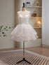 Cute White Short Tulle Beaded Graduation Dress, White Short Prom Dress Formal Dress