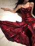Wine Red Chic Satin Mermaid Sweetheart Long Party Dress, Wine Red Satin Evening Dress