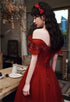 Wine Red Tulle Off Shoulder Floor Length Party Dress, Wine Red Long Prom Dress