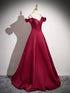 Wine Red Satin V-neckline Long Party Dress Prom Dress, Wine Red Evening Dress
