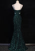 Green Mermaid Straps Sweetheart Floor Length Prom Dress, Green Sequins Long Party Dress