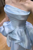 Light Blue Satin Strapless Knee Length Party Dress, Light Blue Homecoming Dress
