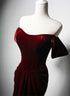 Wine Red Velvet Off Shoulder Long Mermaid Prom Dress, Wine Red Velvet Eveing Dress
