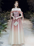 Pink Sweetheart Off Shoulder Party Dress, Pink Gradient Tulle Formal Dress