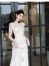 White Satin Strapless Floor Length Wedding Party Dress, White Satin Long Prom Dress