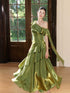 Elegant Green One Shoulder Ruffle Layered Prom Dress, Green A-line Floor Length Party Dress