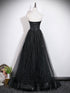 A-line Black Strapless Long Party Dress, Black Sweetheart Wedding Party Dress