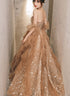 Champagne A-line Tulle Beaded Off Shoulder Prom Dress, Champagne Party Dress