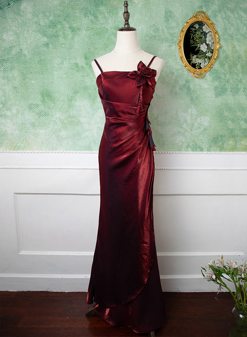 Beautiful Wine Red Straps Long Prom Dress, Wine Red Evening Dress Party Dress