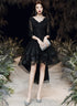 Black Tulle with Lace High Low Party Dress, Black V-neckline Homecoming Dress