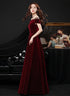 Wine Red Off Shoulder Simple Scoop Long Party Dress, Wine Red Evening Dress