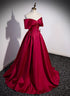 Wine Red Satin Sweetheart Long Evening Dress, Wine Red Satin Prom Dress