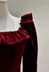 Wine Red Velvet Long Sleeves Beaded Party Dress, A-line Wine Red Evening Dress