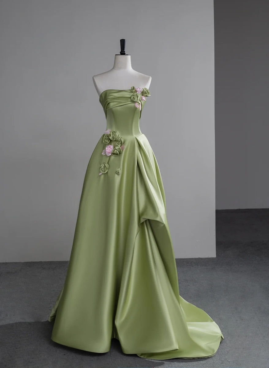 Elegant Sheath Straps Print Flower Green Satin Party Dress Evening Dress main image 1