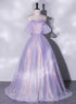 Lavender A-line Tulle and Sequins Prom Dress, Off Shoulder Tulle Evening Dress