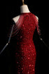 Wine Red Sequins Halter Mermaid Floor Length Party Dress, Wine Red Sequins Long Prom Dress