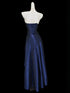 Strapless Navy Blue Prom Gown with Beaded Embroidery, A-line Navy Blue Long Party Dress