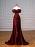 Wine Red Off Shoulder Sweetheart Long Party Dress, Wine Red Mermaid Evening Dress