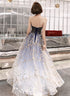 Blue Cute Tulle Gradient Long Party Dress, A-line Blue Prom Dress Evening Dress