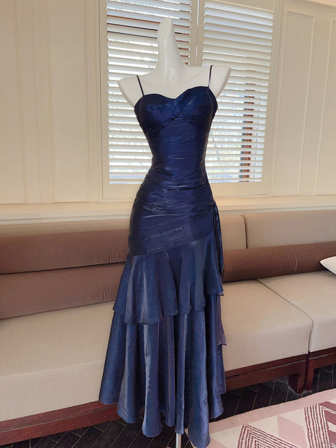 Navy Blue Mermaid Sweetheart Straps Party Dress, Navy Blue Long Prom Dress Evening Dress