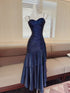 Navy Blue Mermaid Sweetheart Straps Party Dress, Navy Blue Long Prom Dress Evening Dress