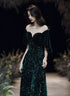 Dark Green Velvet and Sequins Mermaid Long Prom Dress, Dark Green Formal Dress