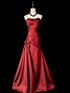 Red Taffeta Strapless Mermaid Long Evening Dress, Red Floor Length Prom Dress Party Dress